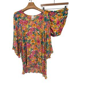 Anne Cole Womens size M/L Floral Swim Cover-Up  High-Waisted Bikini Bottoms